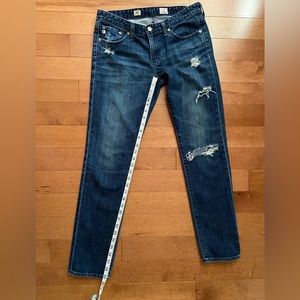 AG ADRIANO GOLDSCHMIED Women’s Size 29R Dark Wash Stilt Cigarette Leg Distressed
